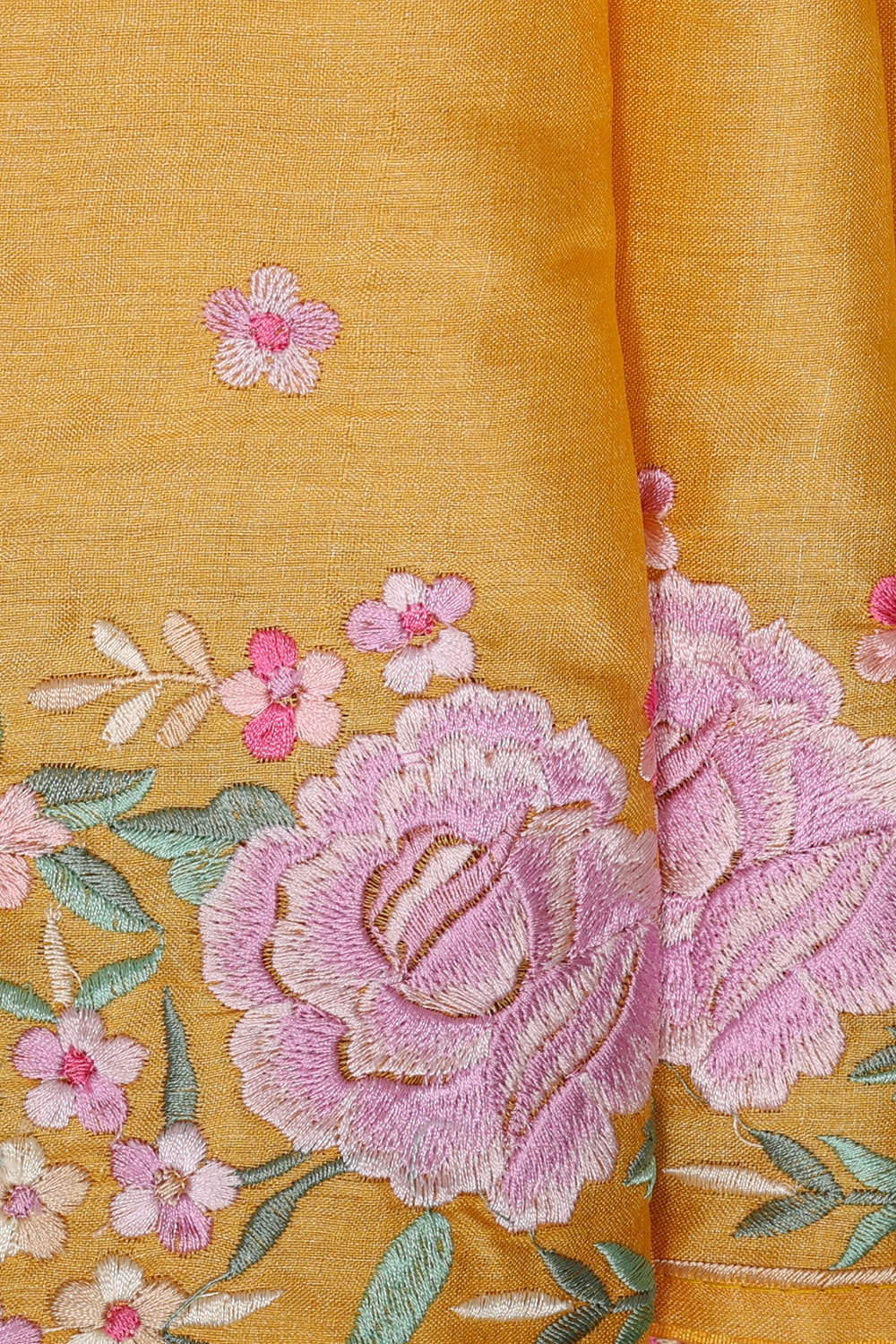Image of Tussar Silk Yellow Embroidered Saree